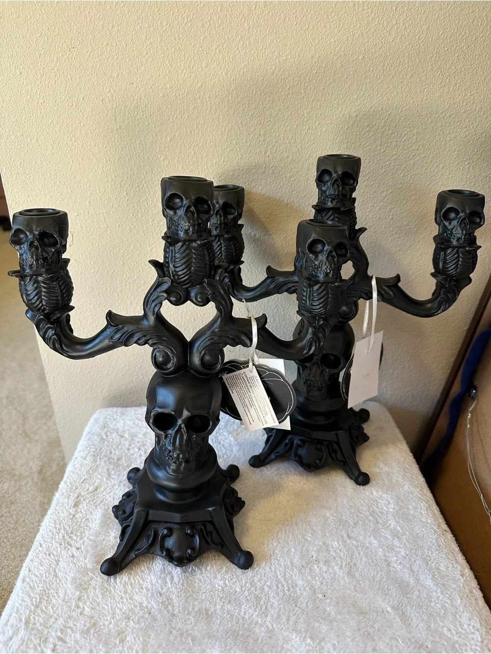 Set Of 2 Martha Stewart Halloween Candelabra Candle Holders Black Resin 11” NWT